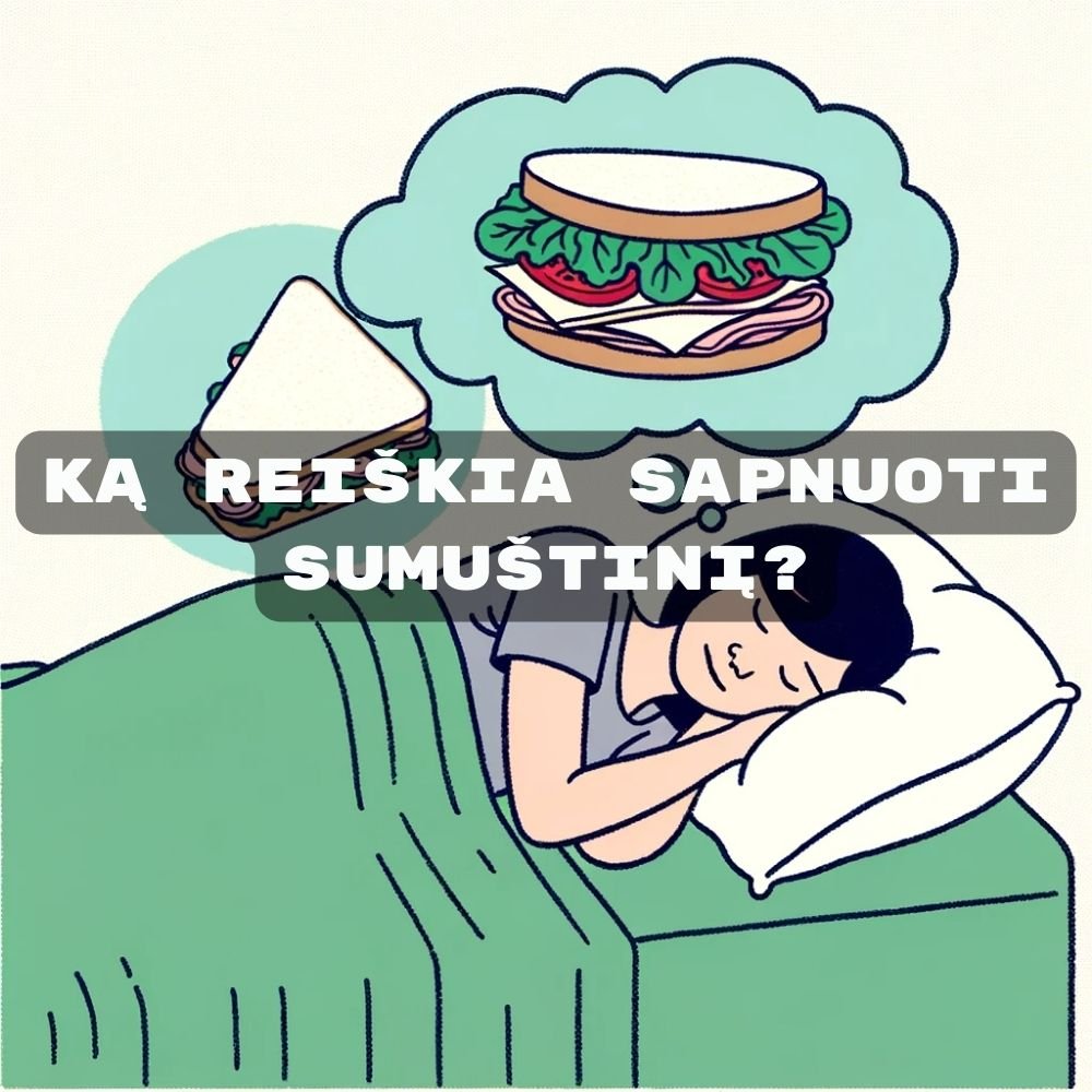 Mergina miega lovoje ir sapnuoja apie gražu, skanu, sumuštinį
